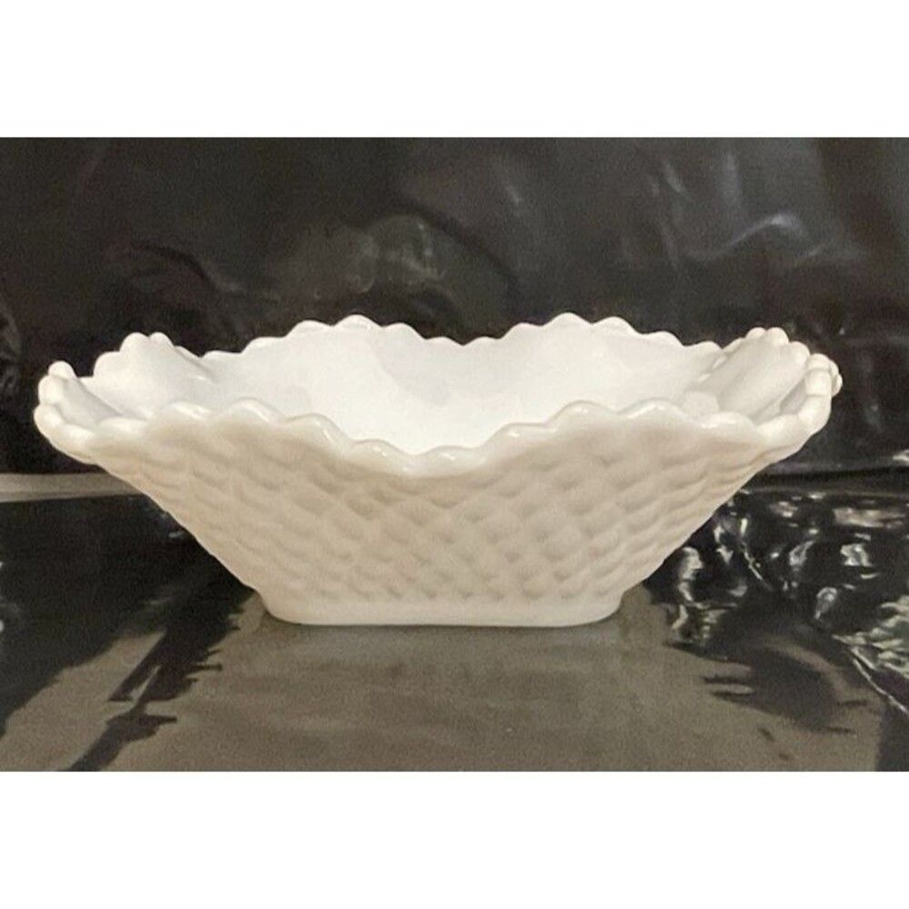 Vintage Milk Glass Diamond Point Square Candy Nuts Trinket Dish